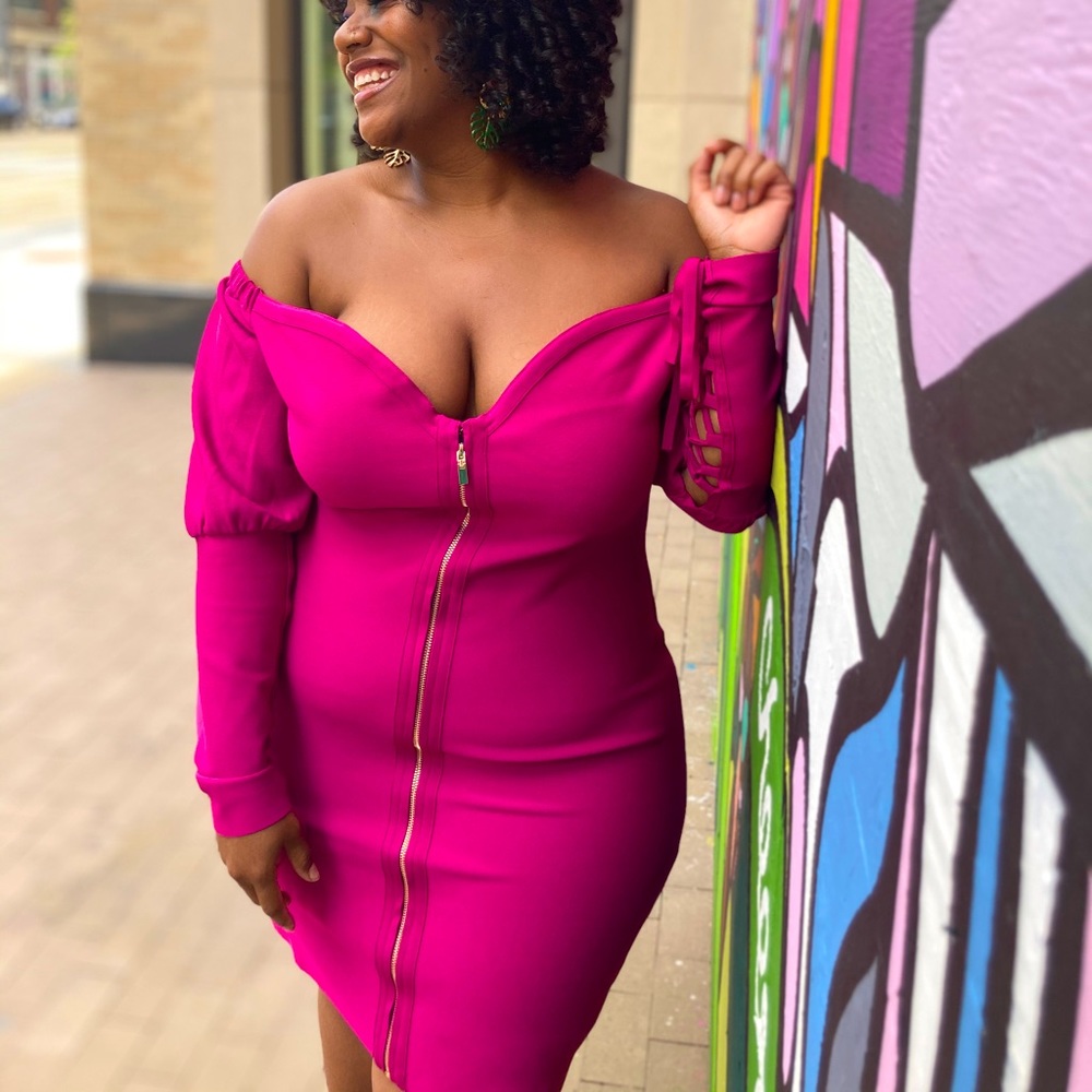 Fuchsia Rebdolls 2X Off-the-Shoulder Bandage Dress